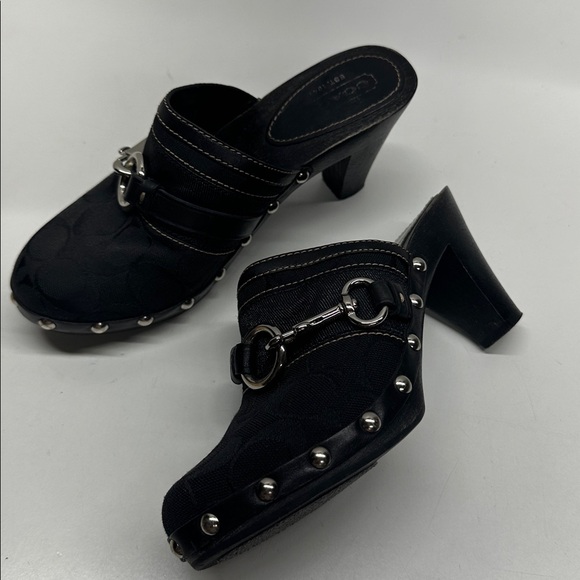 Coach Sutton Mules Clogs Heeled Shoes C Signature Logo Horsebit Black Size 6 - Picture 1 of 10